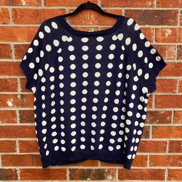 Fervour Womens 3X Navy Blue Polka Dot Scallop Trim Cardigan Sweater - Picture 3 of 8